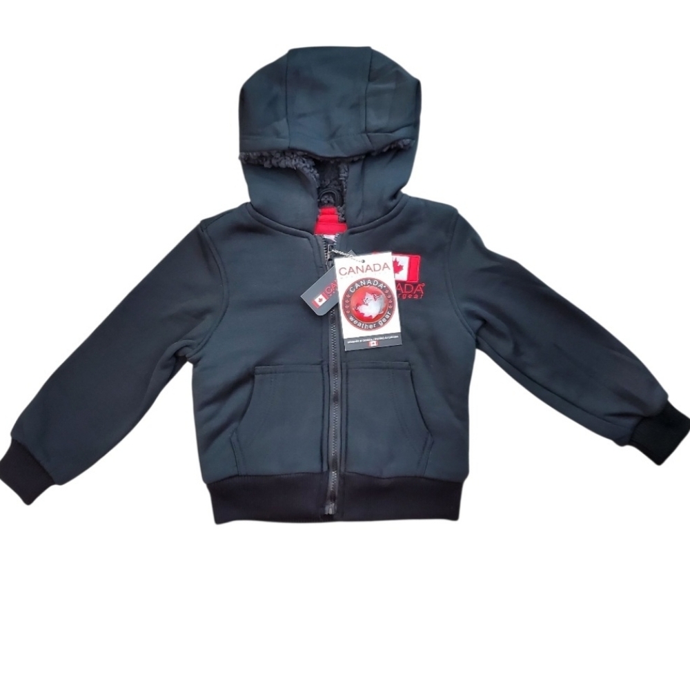 Canada Weather Gear Sherpa Lined Zip Up Hoodie W/Pockets Sz 7 Black NWT BOYS